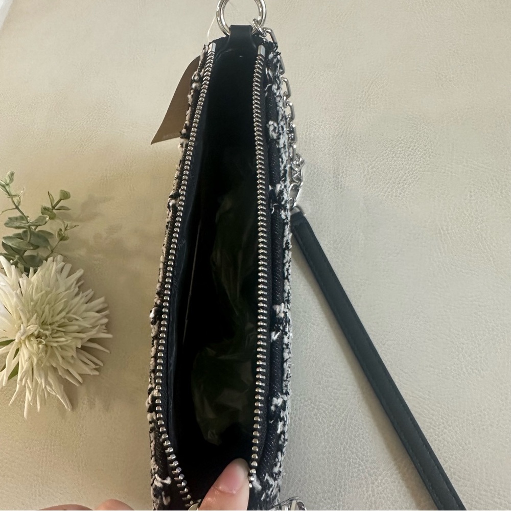 NWT MICHAEL KORS Empire Medium Frayed Denim Chain-Link Pochette Shoulder Bag - Picture 8 of 12